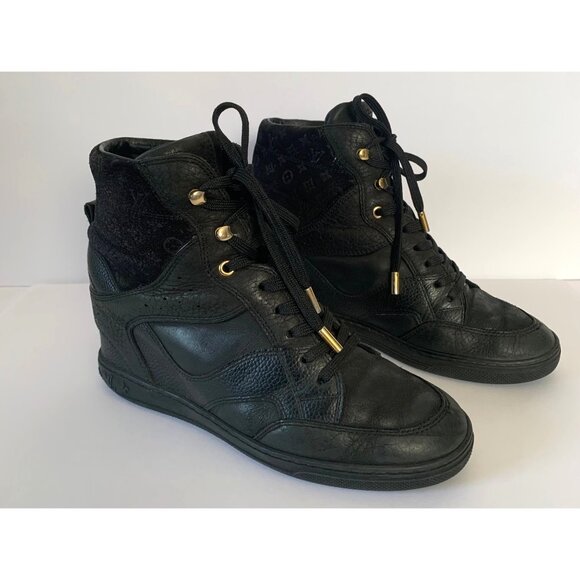 Louis Vuitton Women's Sz 37 Black Leather and Suede Millenium Wedge High-Top - Picture 15 of 15